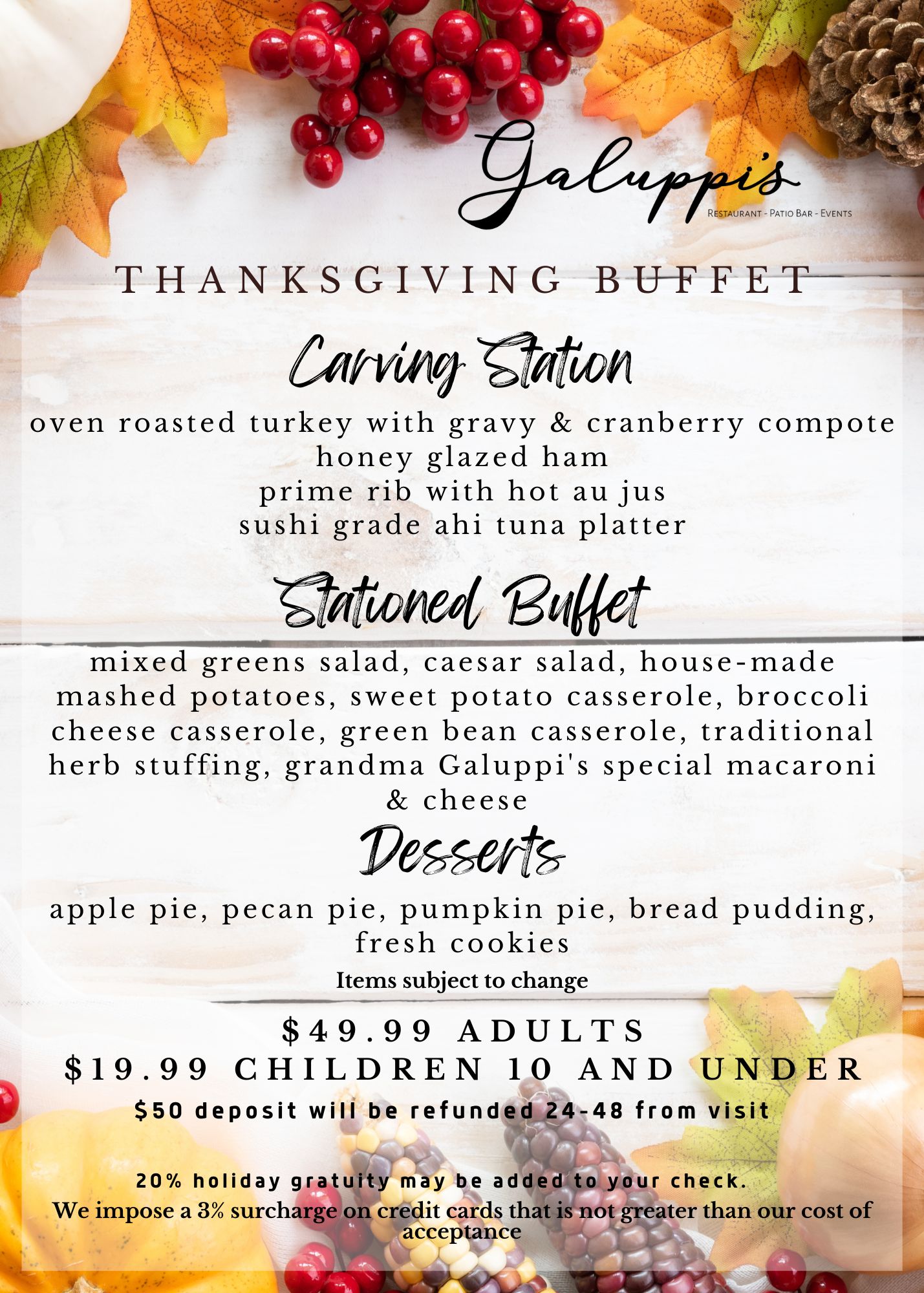 Thanksgiving Lunch/Dinner Buffet To-Go | Galuppis